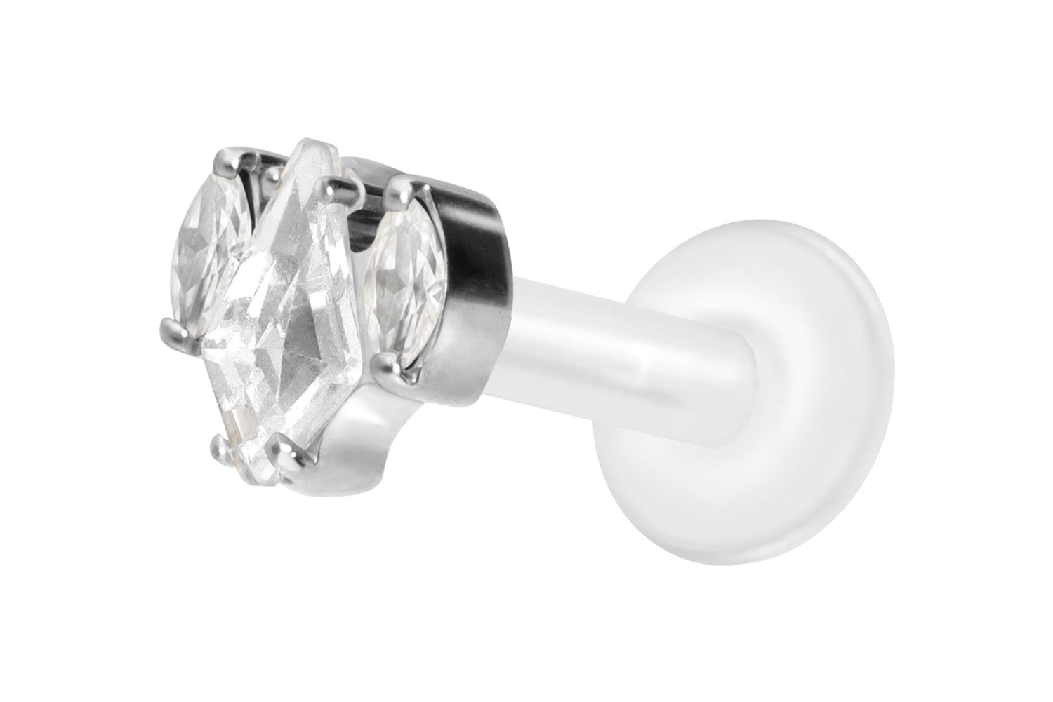 PTFE Labret Piercing mit Innengewinde + Titan-Aufsatz KRISTALLSCHILD + KRISTALLOVALE